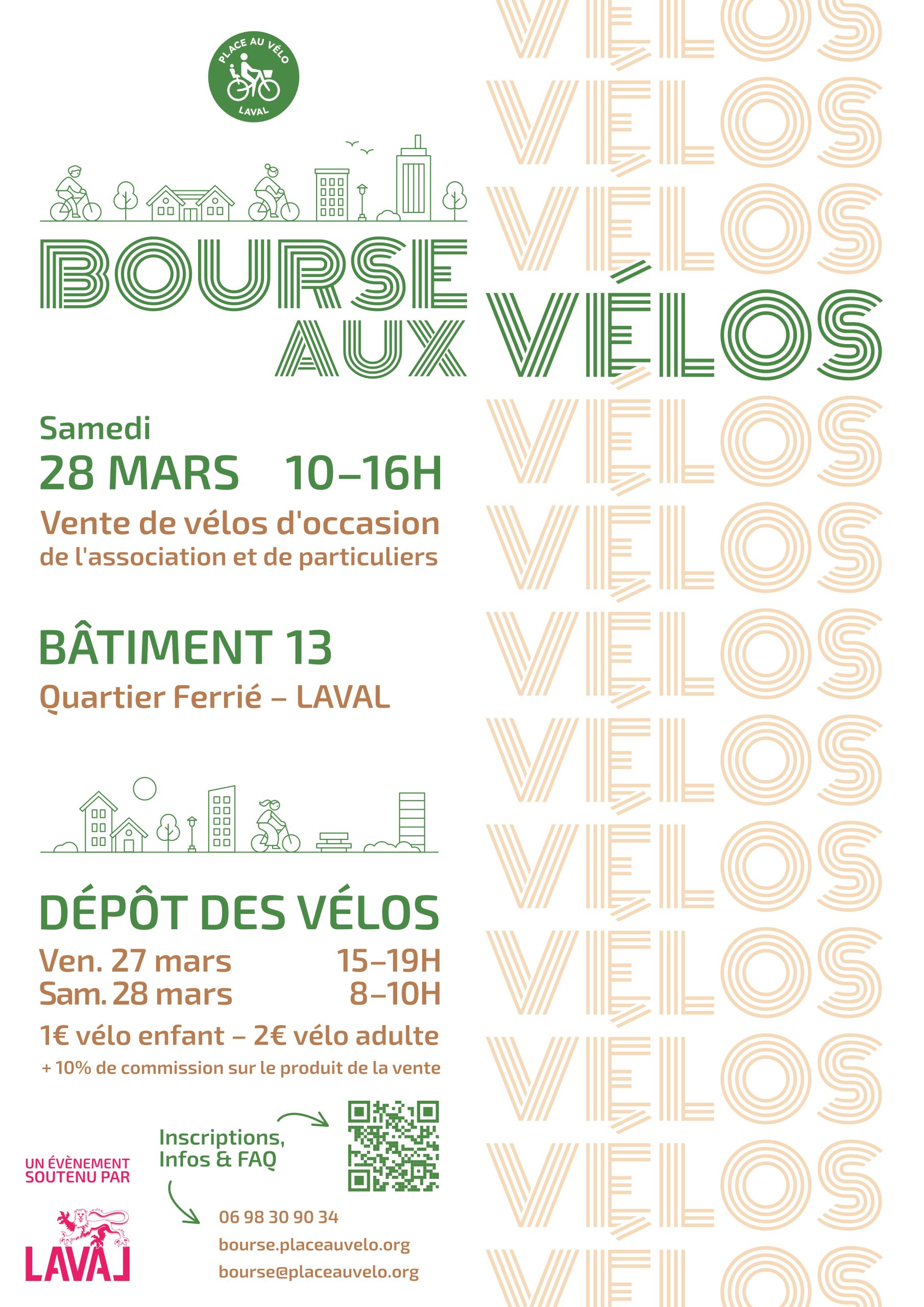 Bourse aux vélos, samedi 28 mars 2026 au Bâtiment 13 (quartier Ferrié à Laval).